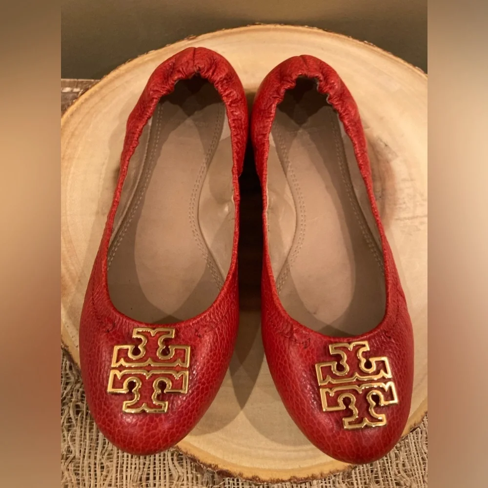 Tory Burch Womens‎ RED Cognac Melinda size 8 M $250 Leather Ballet Flats